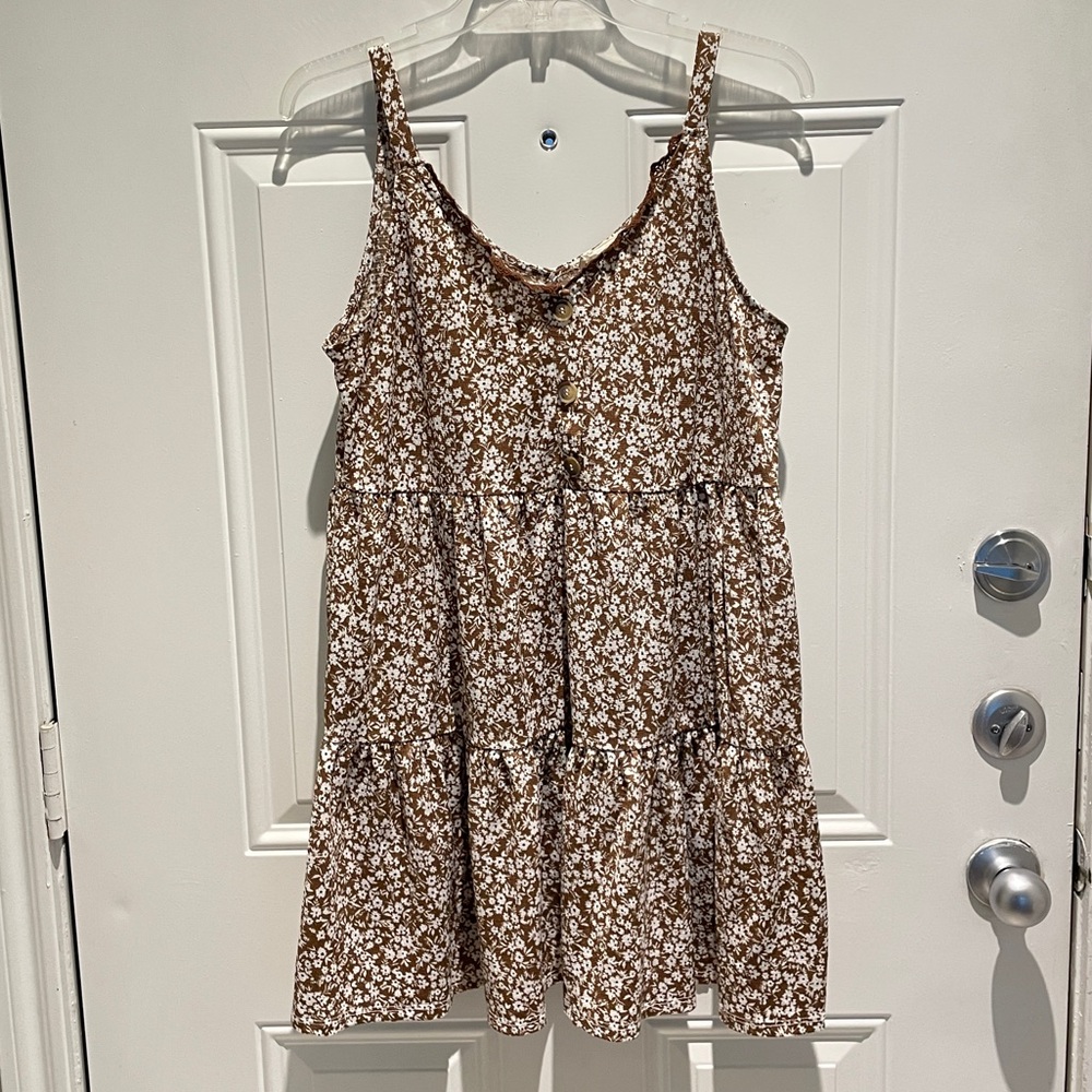 Altar'd State Floral Brown Tiered Ruffle Sleeveless Mini Dress Size Medium